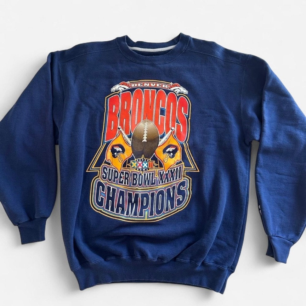 Vintage Starter Denver Broncos Super Bowl XXXII Champions Sweatshirt Navy Large